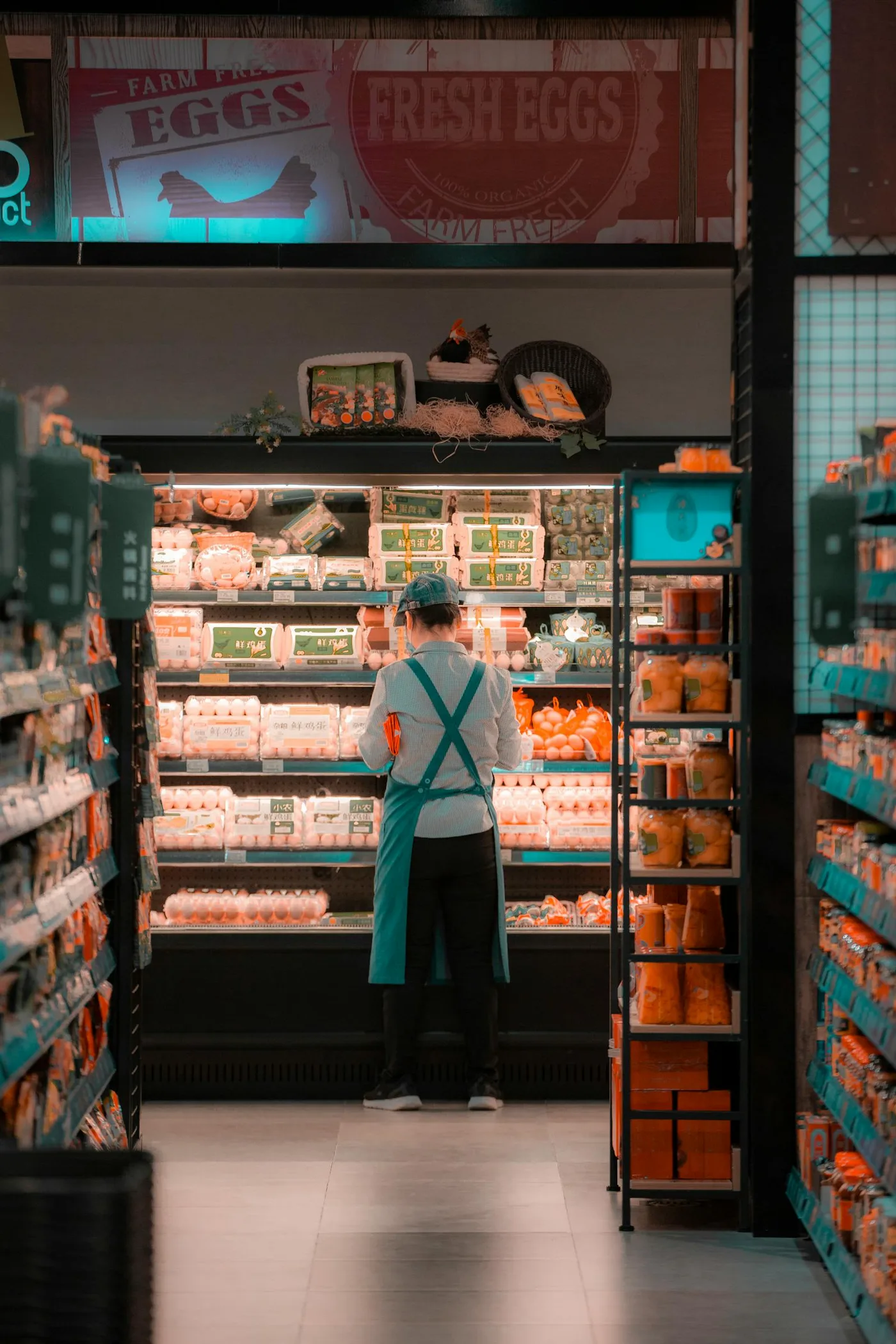 Profissional repondo produtos em mercado